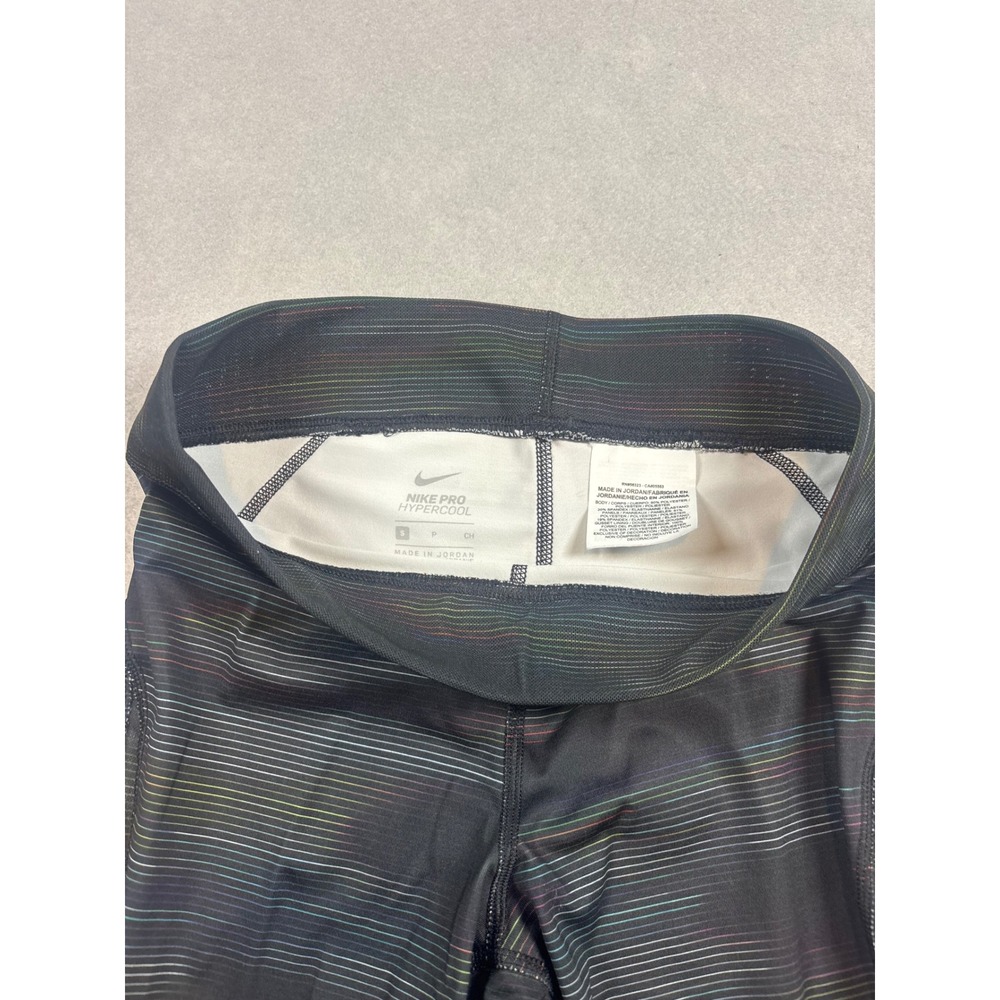 Nike Pro Hypercool Women Small Black Multicolor Striped Mesh Athletic Leggings - Picture 5 of 7